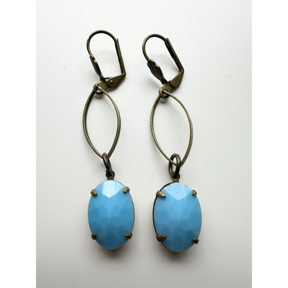 Vintage Faceted Faux Turquoise Dangle Earrings Lever Back